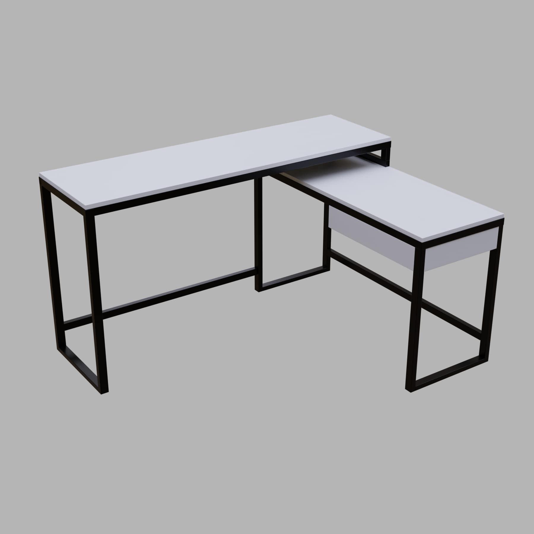 Enkele L Shaped Study Table with Storage Design in White Color - Ouch Cart