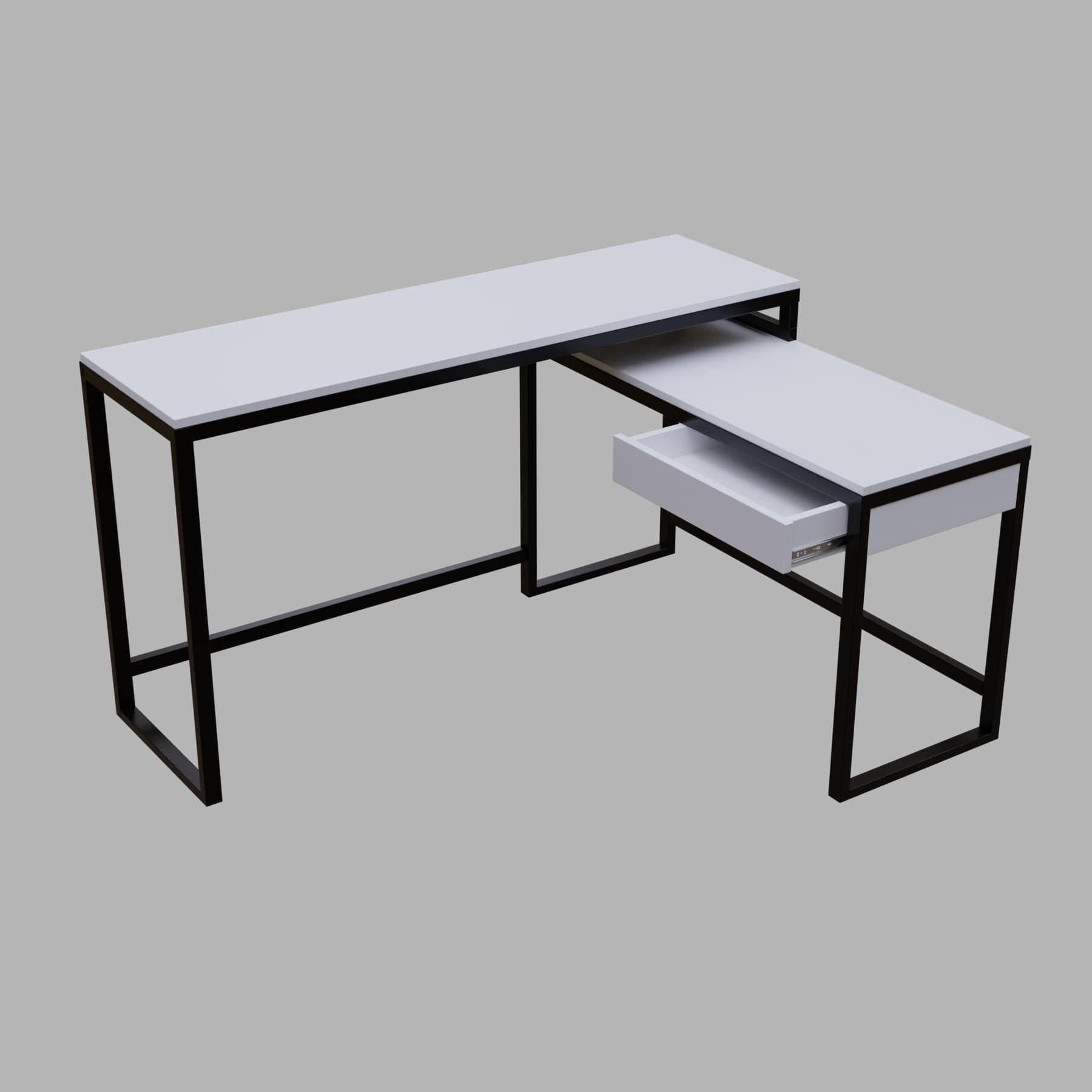 Enkele L Shaped Study Table with Storage Design in White Color - Ouch Cart