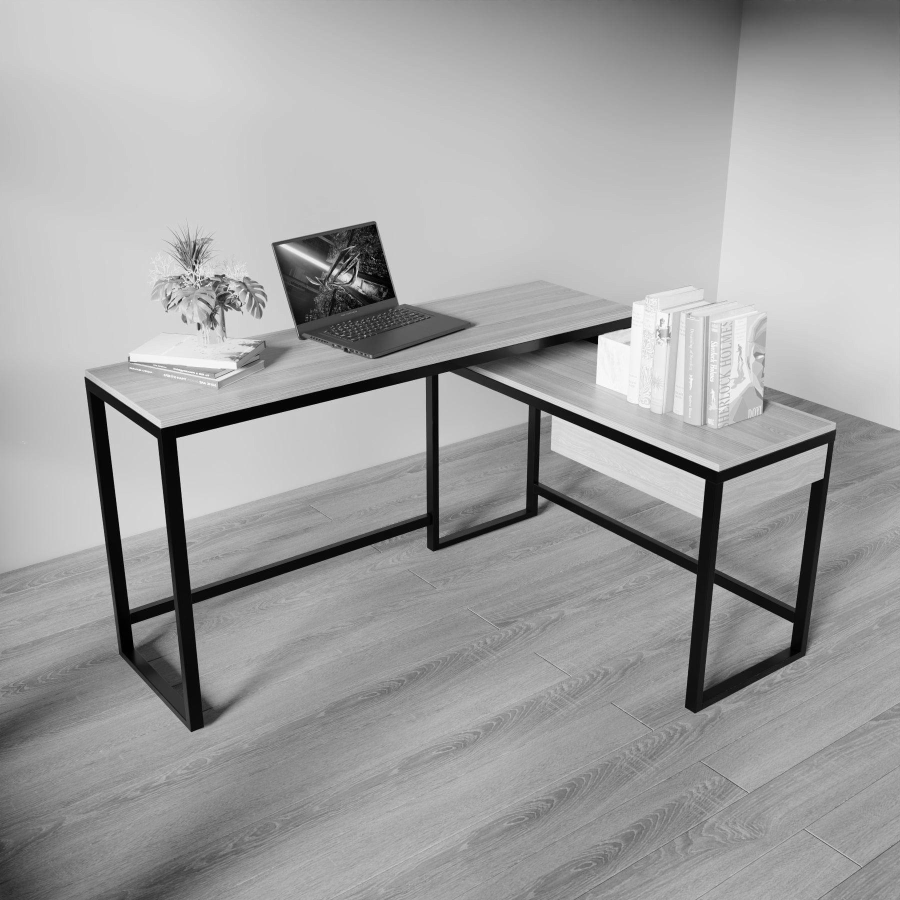 Enkele L Shaped Study Table with Storage Design in Wenge Color - Ouch Cart