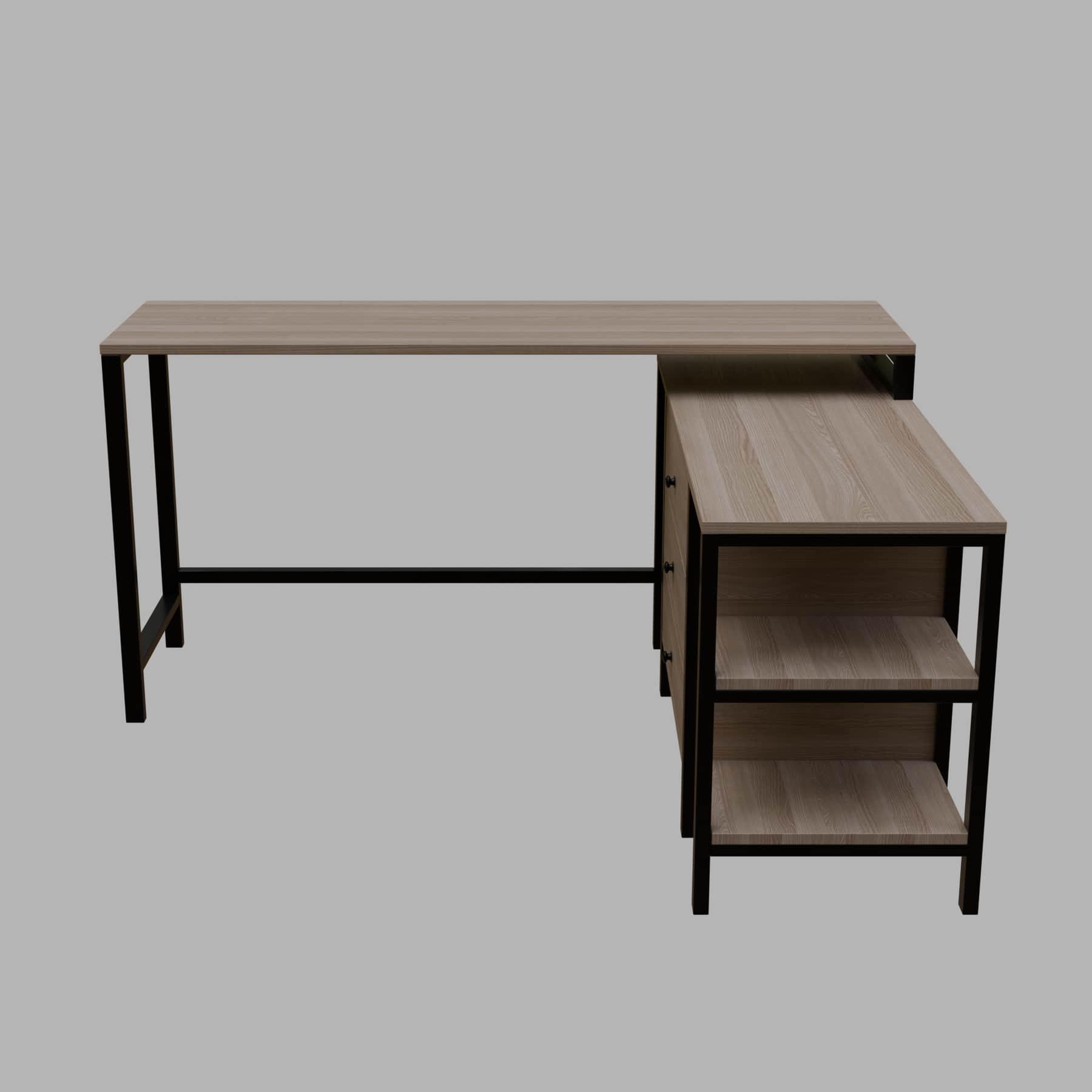 Kerry L Shaped Executive Desk with Drawers & Open Storage Shelves in Wenge finish - Ouch Cart