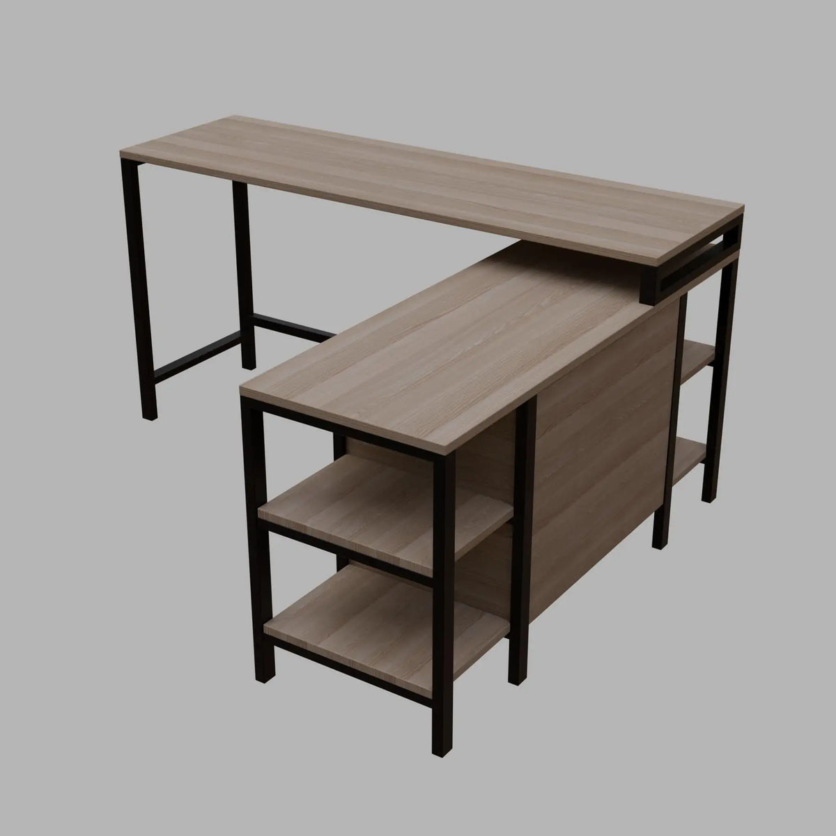 Kerry L Shaped Executive Desk with Drawers & Open Storage Shelves in Wenge finish - Ouch Cart