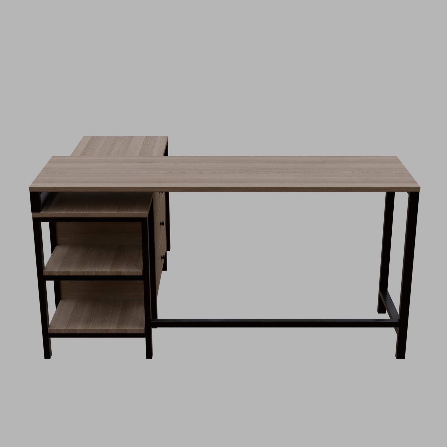 Kerry L Shaped Executive Desk with Drawers & Open Storage Shelves in Wenge finish - Ouch Cart