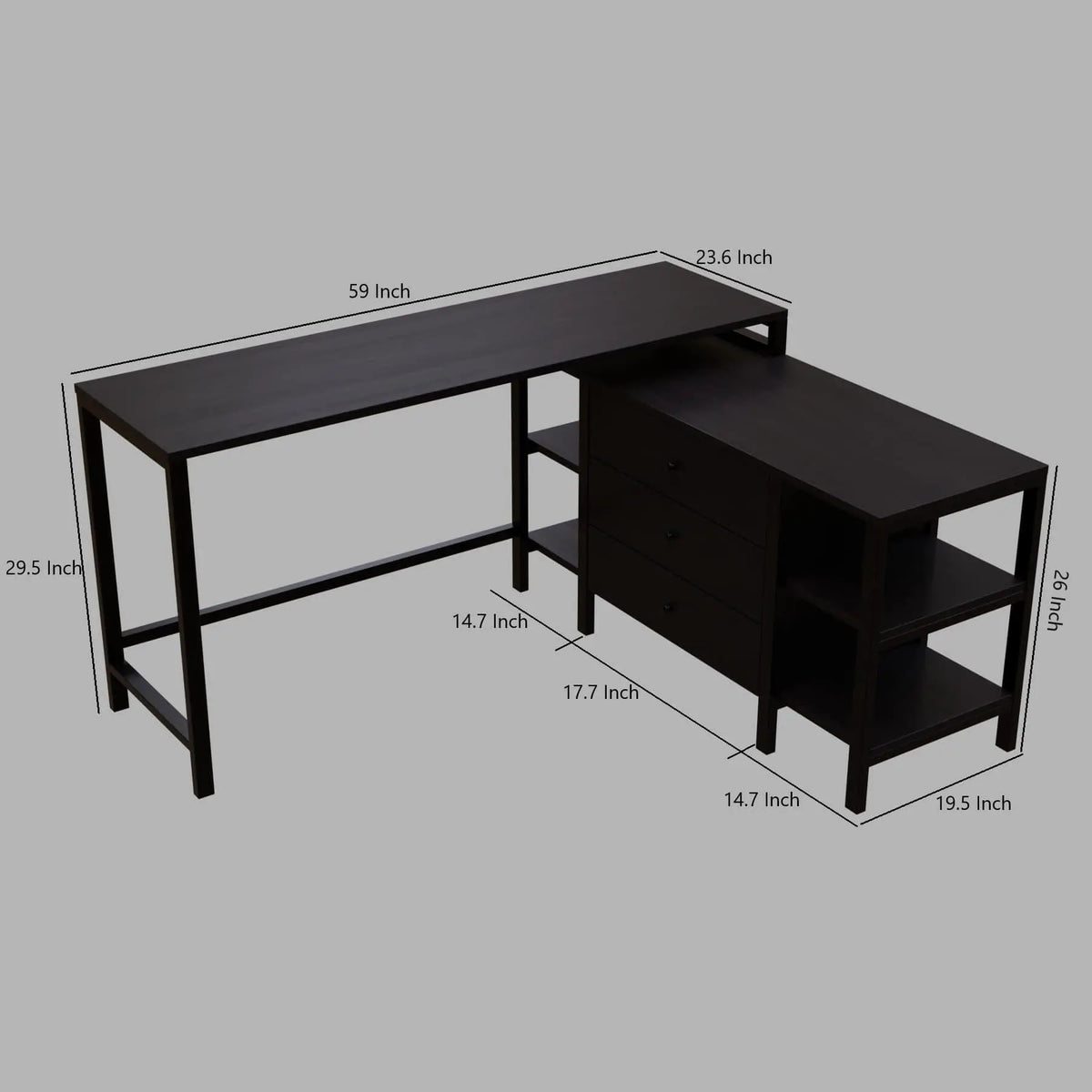 Kerry Executive Desk with Drawers & Open Storage shelves in brown finish - Ouch Cart