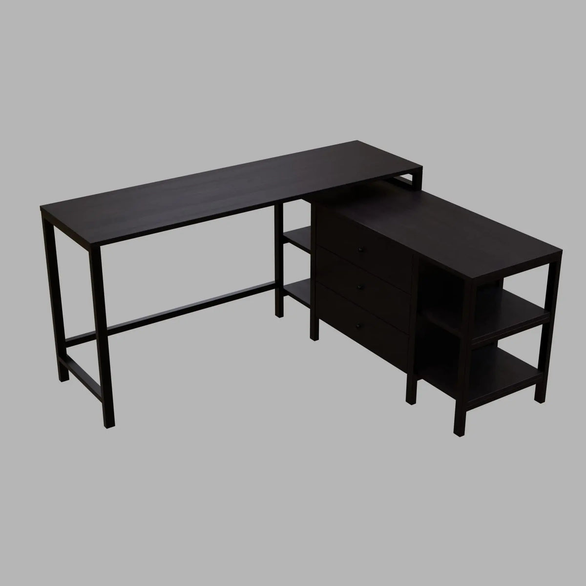 Kerry Executive Desk with Drawers & Open Storage shelves in brown finish - Ouch Cart
