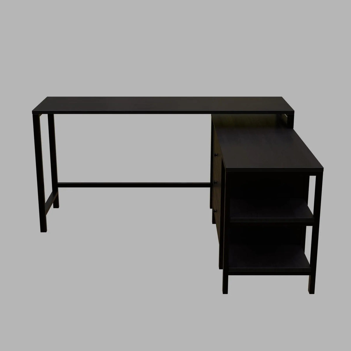 Kerry Executive Desk with Drawers & Open Storage shelves in brown finish - Ouch Cart