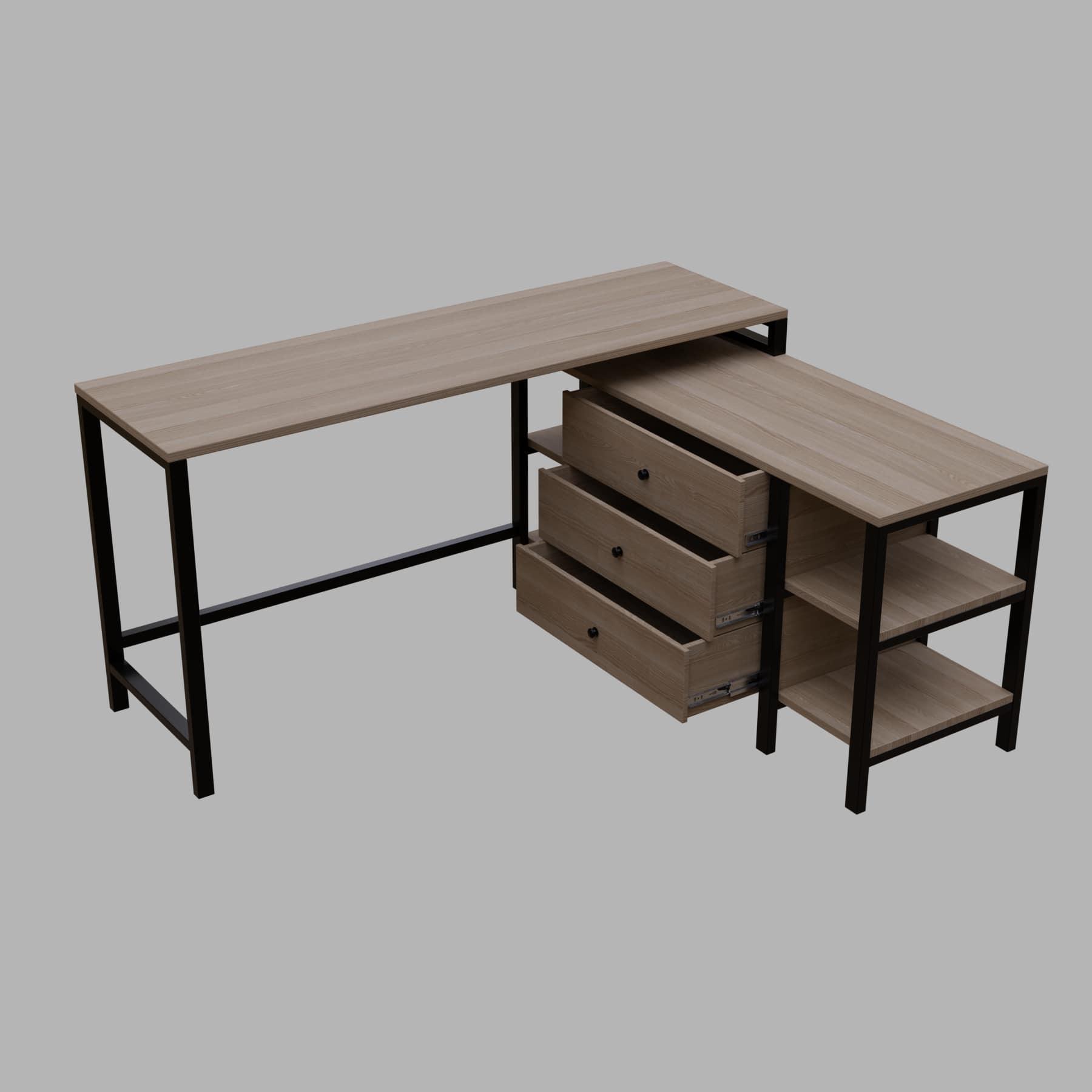 Kerry L Shaped Executive Desk with Drawers & Open Storage Shelves in Wenge finish - Ouch Cart