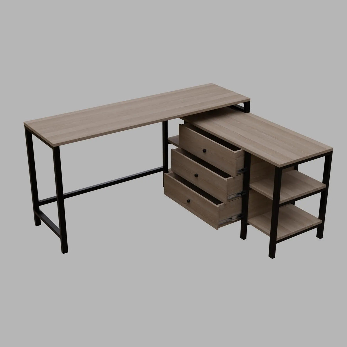 Kerry L Shaped Executive Desk with Drawers & Open Storage Shelves in Wenge finish - Ouch Cart