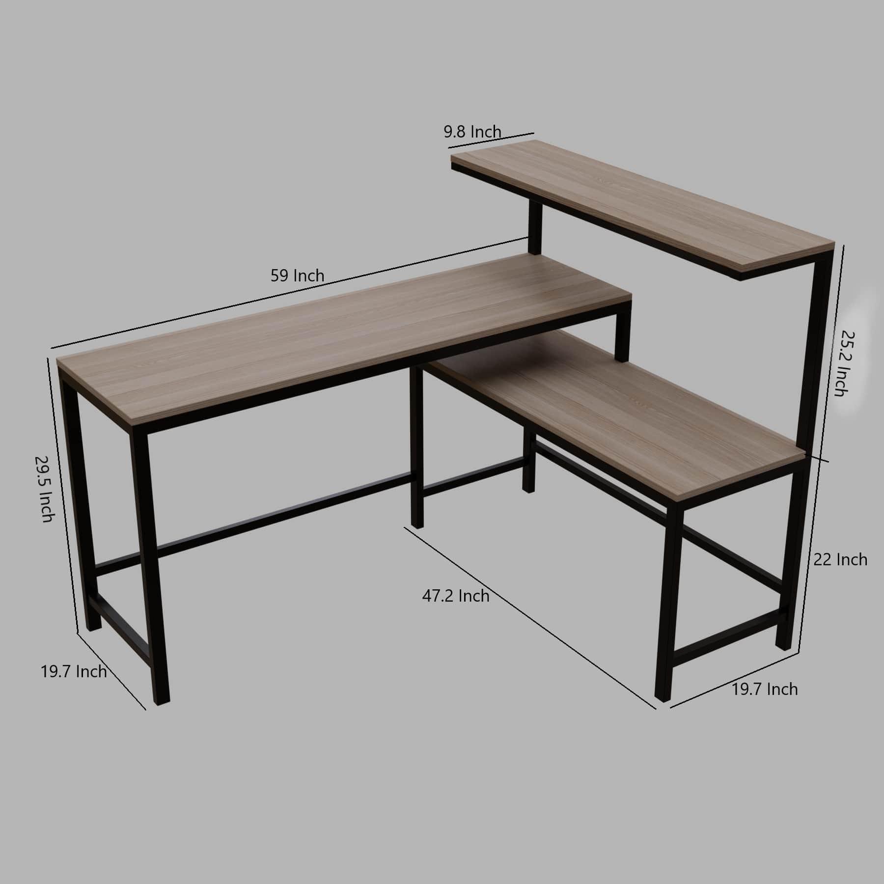 Mitsuko L Shaped Study Table with storage Design in Wenge Color - Ouch Cart