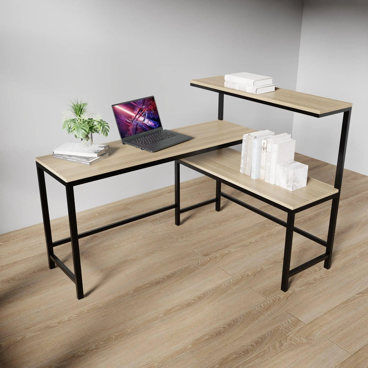 Mitsuko L Shaped Study Table with storage Design in Wenge Color - Ouch Cart