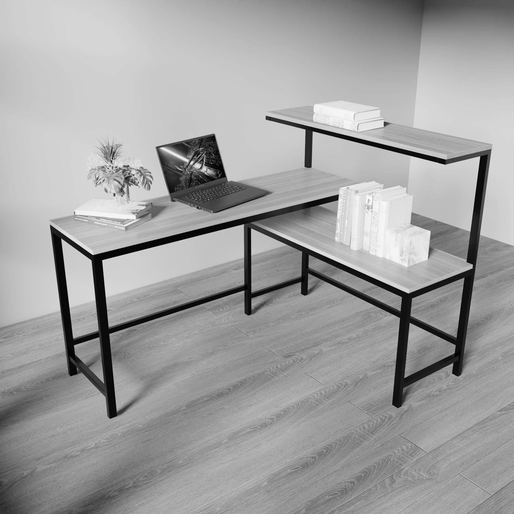 Mitsuko L Shaped Study Table with storage Design in Wenge Color - Ouch Cart