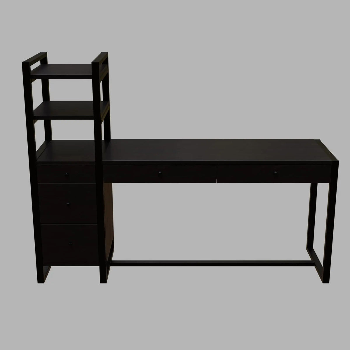 Rubi Study Table with drawers & storage shelves in brown finish - Ouch Cart