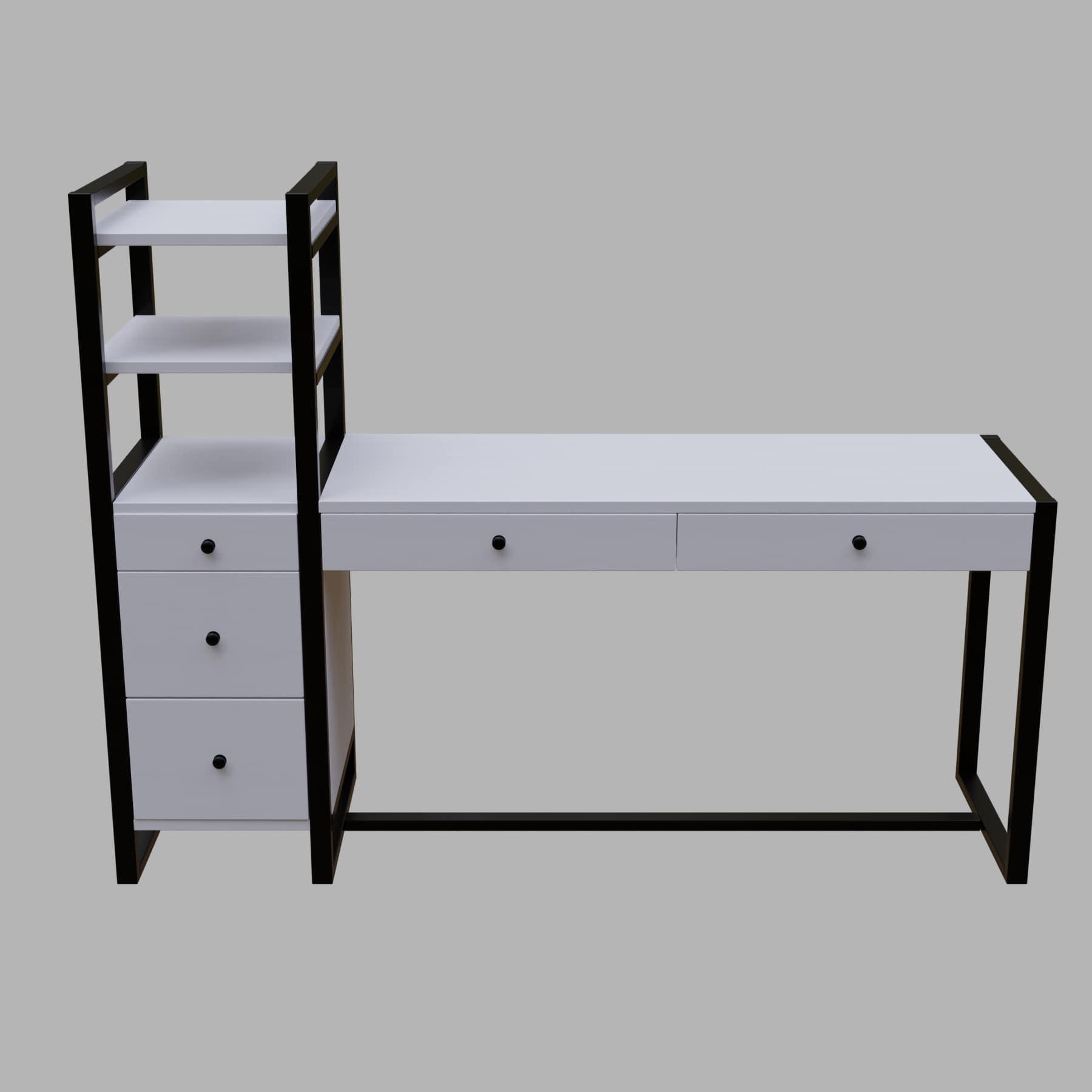 Rubi Study Table with drawers & storage shelves in white finish - Ouch Cart