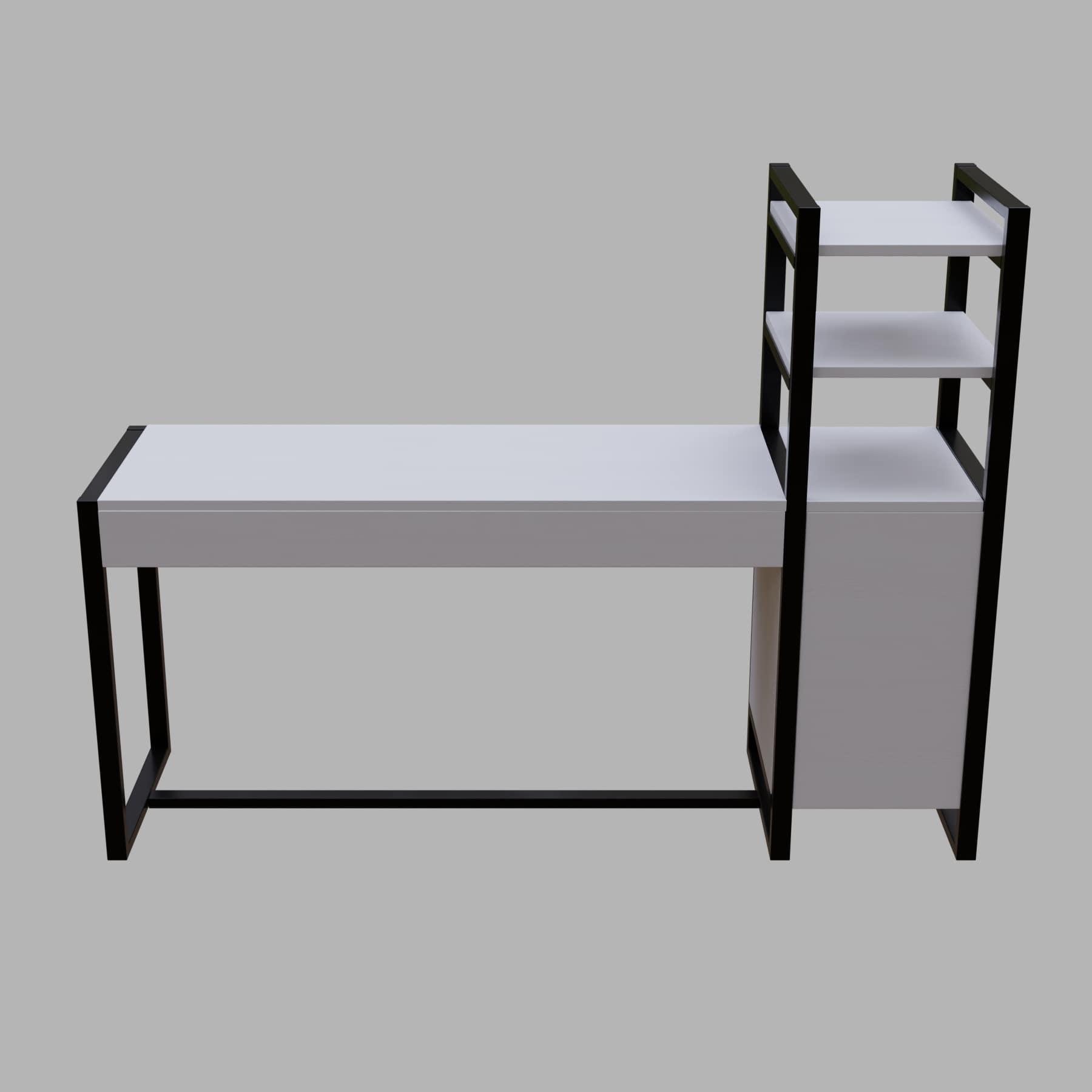 Rubi Study Table with drawers & storage shelves in white finish - Ouch Cart