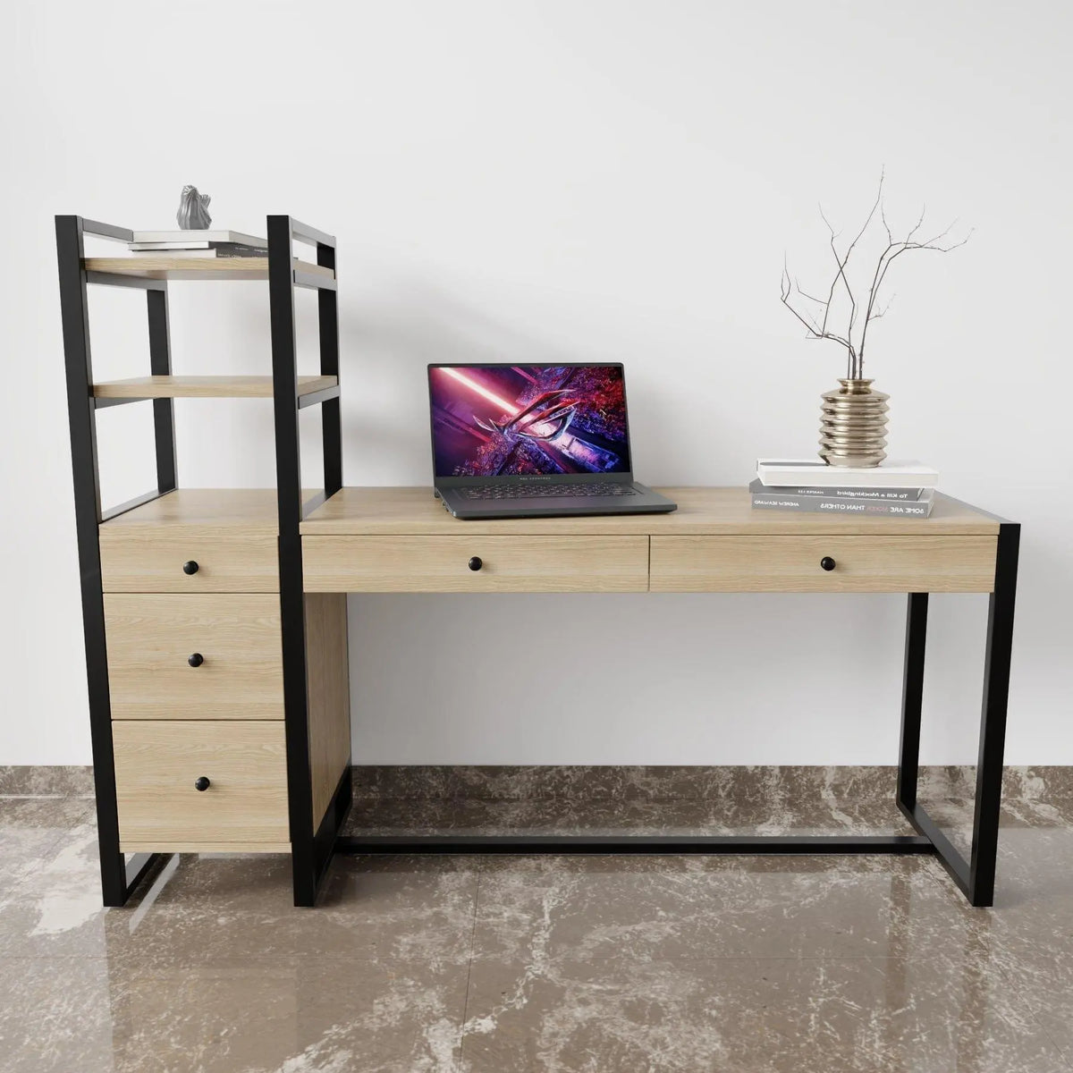Best study table with storage design have drawer & open storage shelve, perfect for home office furniture