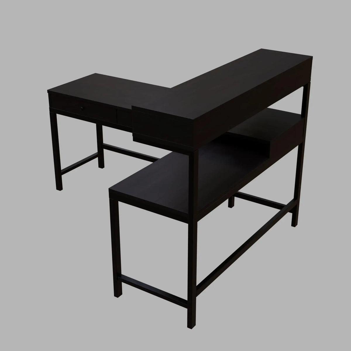 Wesley L Shaped Executive Desk with Storage Design in Brown Color - Ouch Cart
