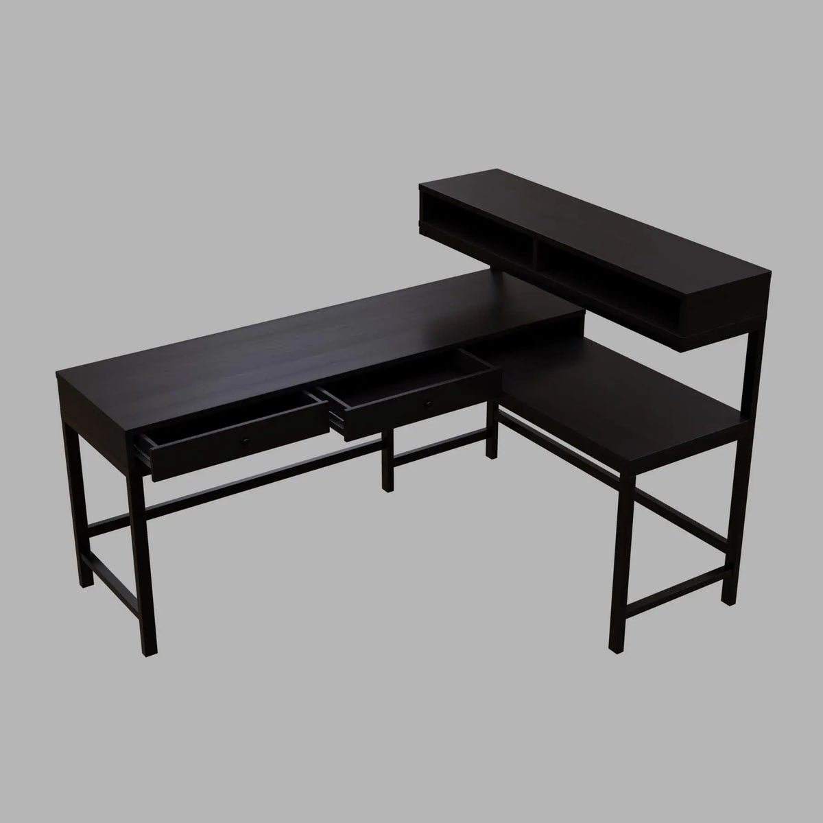 Wesley L Shaped Executive Desk with Storage Design in Brown Color - Ouch Cart