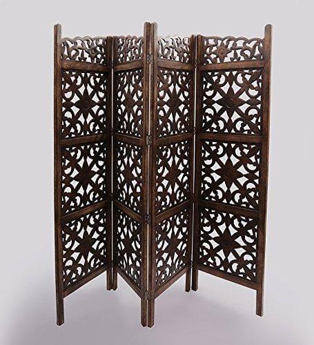 4 panel Wooden Partition, Wooden Handcrafted Partition/Room Divider/Separator for Living Room/Office - Ouch Cart