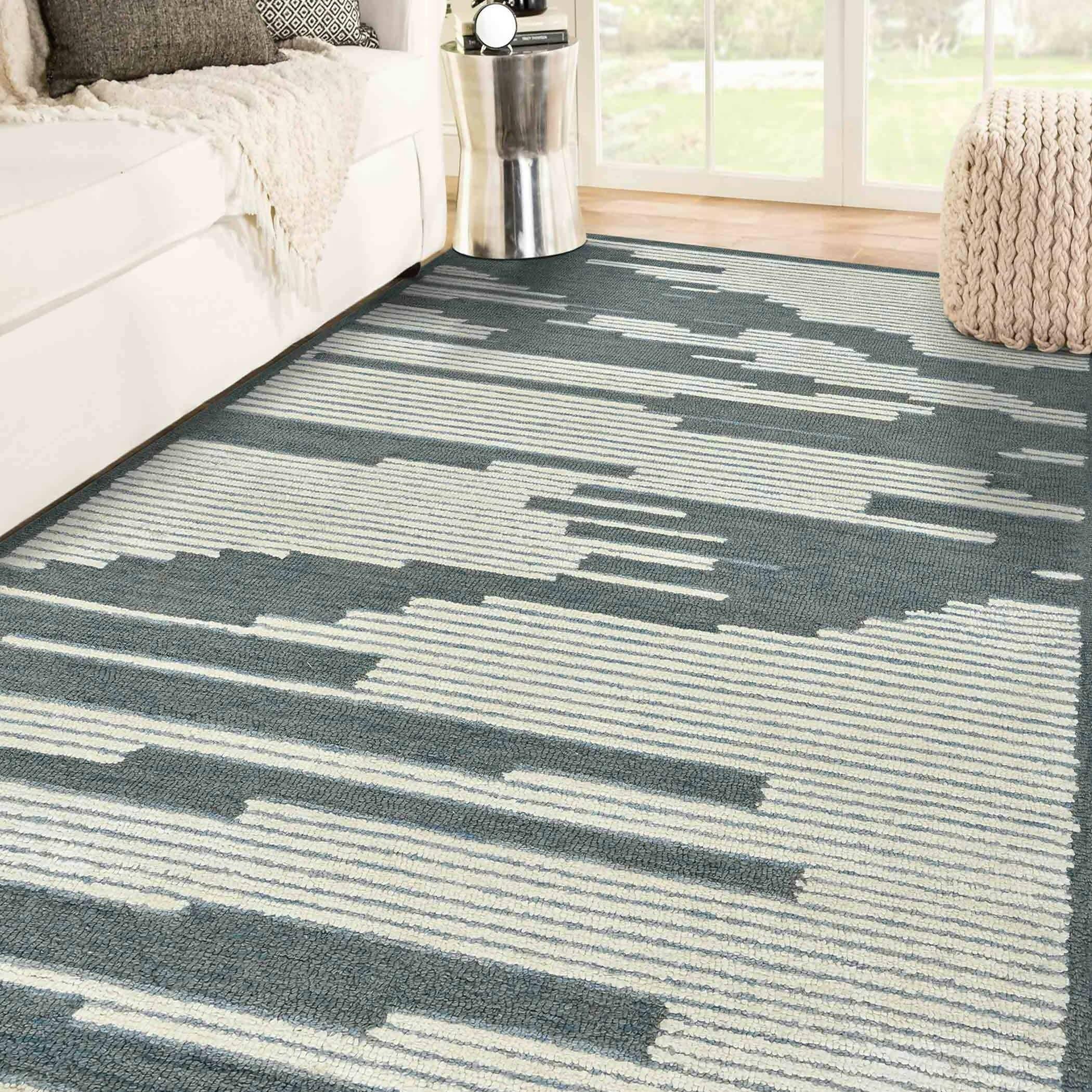 Blue Wool Chicago 5x8 Feet Hand-Tufted Carpet Rug - Ouch Cart