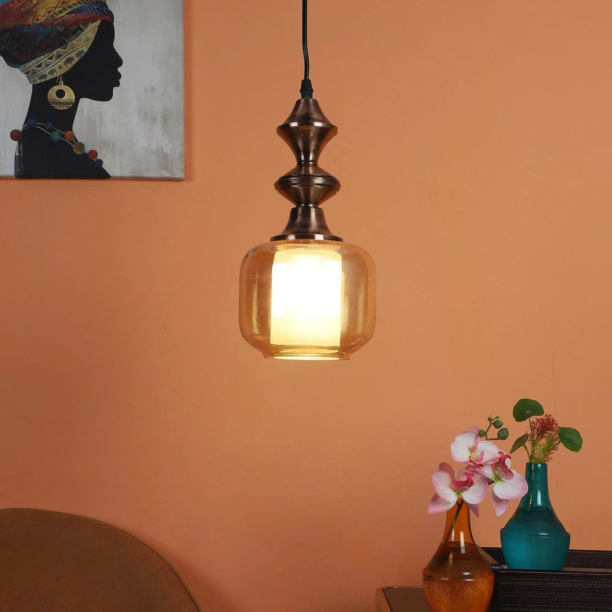 Iron Glass Hanging Lights Copper and Gold Finish - Ouch Cart