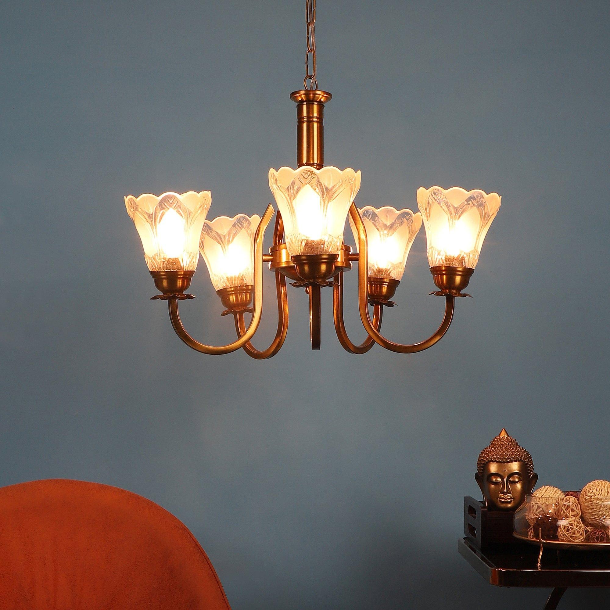 Antique Gold And White Iron 5 Light Chandelier - Ouch Cart