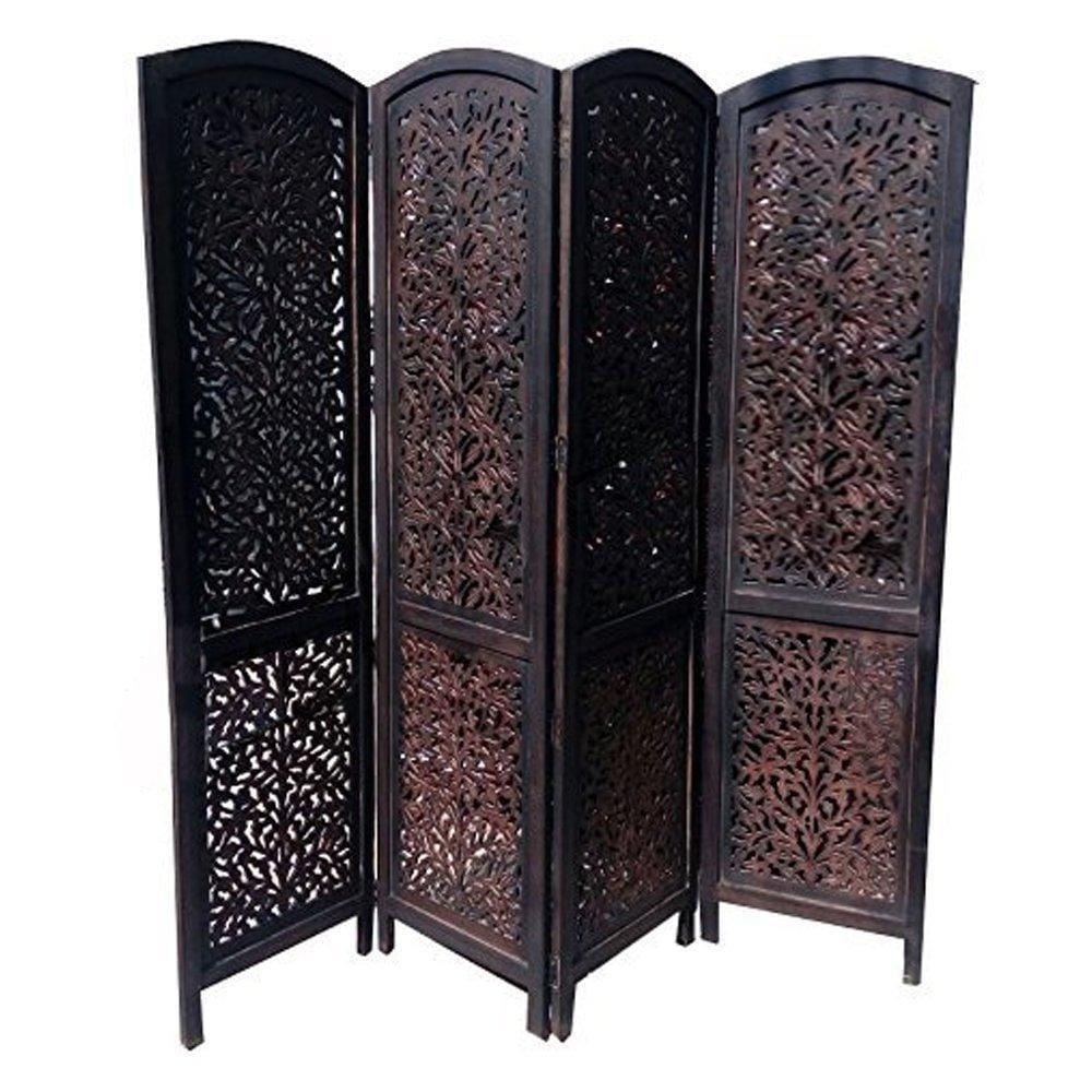 Wooden Room Divider Partitions Screen Separators In Mdf And Mango Wood Kashmiri (4 Panels) Wooden Separator Partition - Ouch Cart