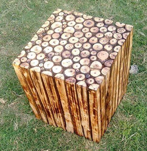 Wooden Square Shape Stool/Table Natural Wood Blocks - Ouch Cart