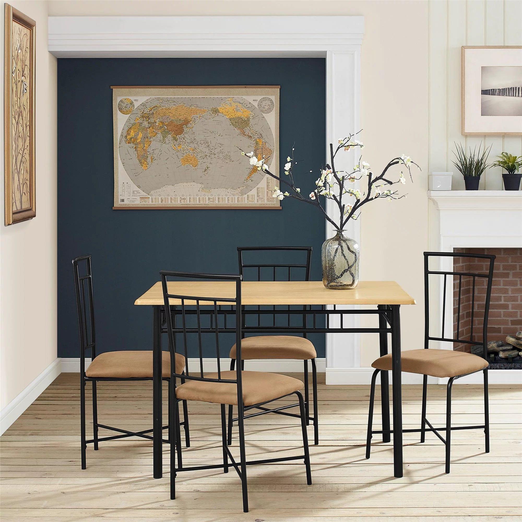 Louise Traditional 5-Piece Wood & Metal Dining Set, Natural - Ouch Cart