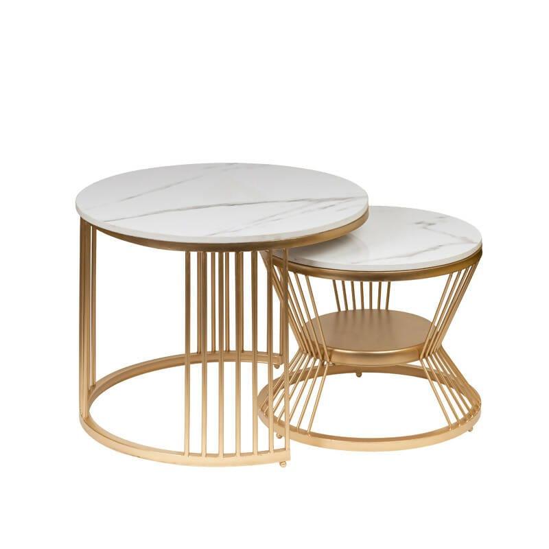 Specification: Large Table Height:- 18″ inch Marble Diameter Big :- 23″ inch Small TableHeight:- 16″ inch Marble Diameter Small:- 18″ inch Table Top :- Marble Delivery Condition – Ready to Use Table Top :- Marble Weight:- 30 kg - Ouch Cart
