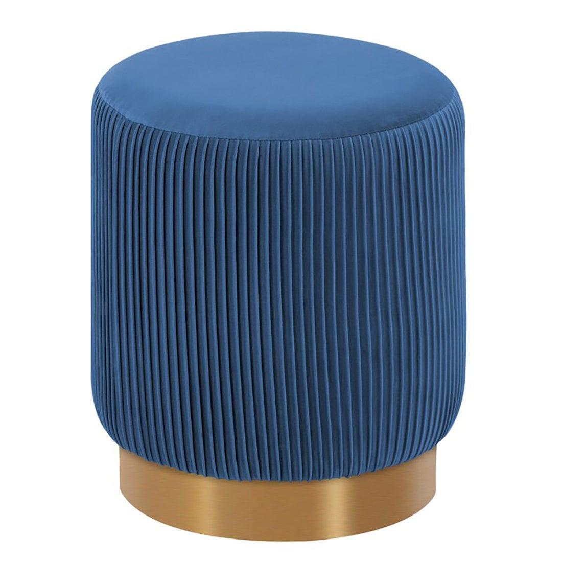 DOE BUCK ROUND VELVET GOLD OTTAMAN/POUFEE IN BLUE - Ouch Cart