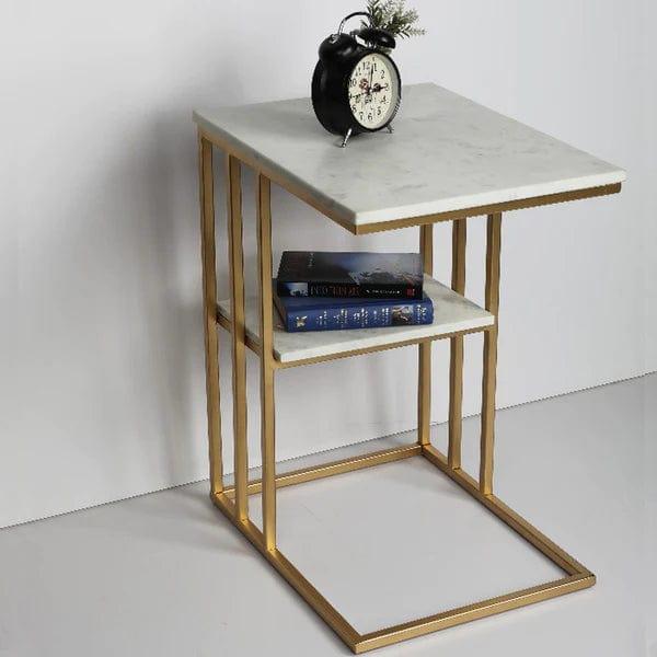 Creative White Marble & Metal Stone Side/Coffee Table With Magazine Holder ( Random Design ) - Ouch Cart