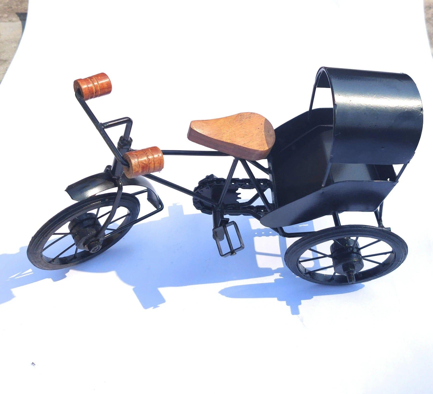 WOODEN AND WROUGHT IRON MINIATURE RICKSHAW, BLACK - Ouch Cart