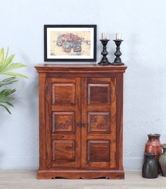 sheesham wood double door Almirah Shape cabinet holder - Ouch Cart