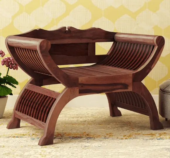 Solid Sheesham Wood Armchair In Teak Finish - Ouch Cart | Wing chair