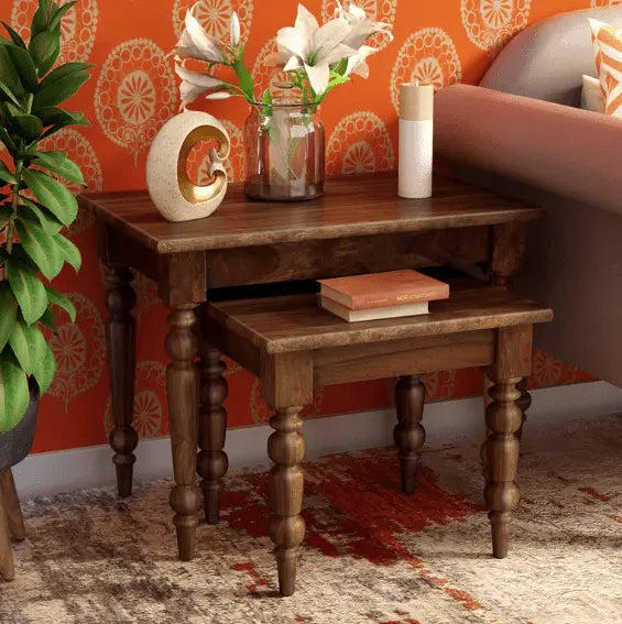 Solid Sheesham Wood nest table set of 2 - Ouch Cart