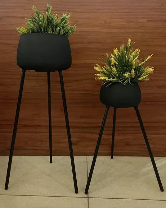 Black Decorative Metal Planter Stand Set Of 2 ( Without Flower) - Ouch Cart