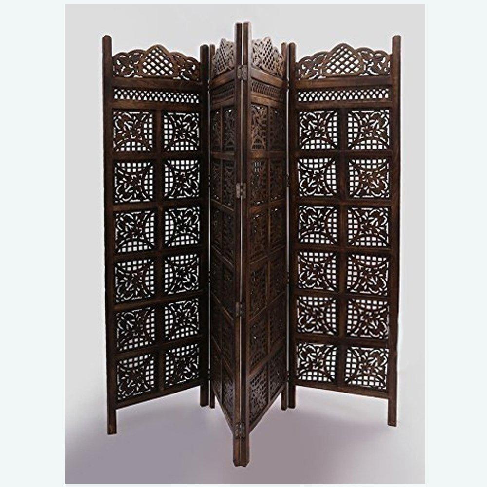 Wood Room Divider Partition for Living Room 4 Panels - Room Separators Screen Panel for Home & Kitchen to be Placed in Zig-Zag - Ouch Cart