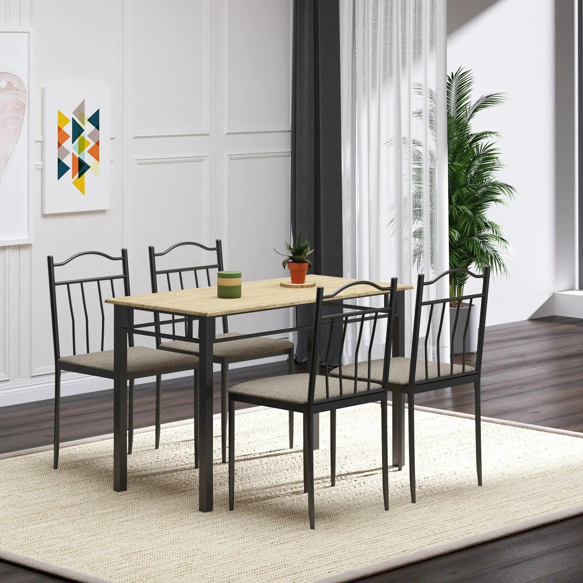 5 Piece Dining Set 1 Table 4 Chairs for Home Kitchen with Padded Seat, Metal Frame - Ouch Cart