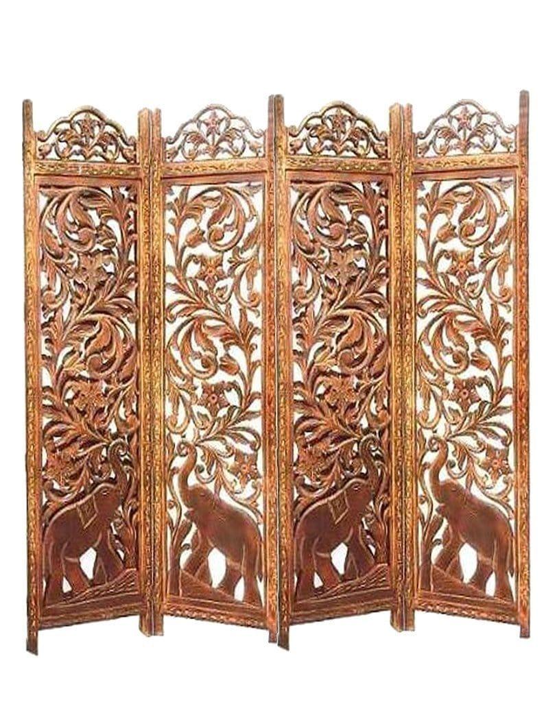 4-Panel Wooden Room Divider (Standard, Brown) - Ouch Cart