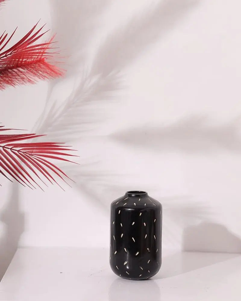 Ceramic Round Black Small Flower Planter Pot For Home Decoration - Ouch Cart