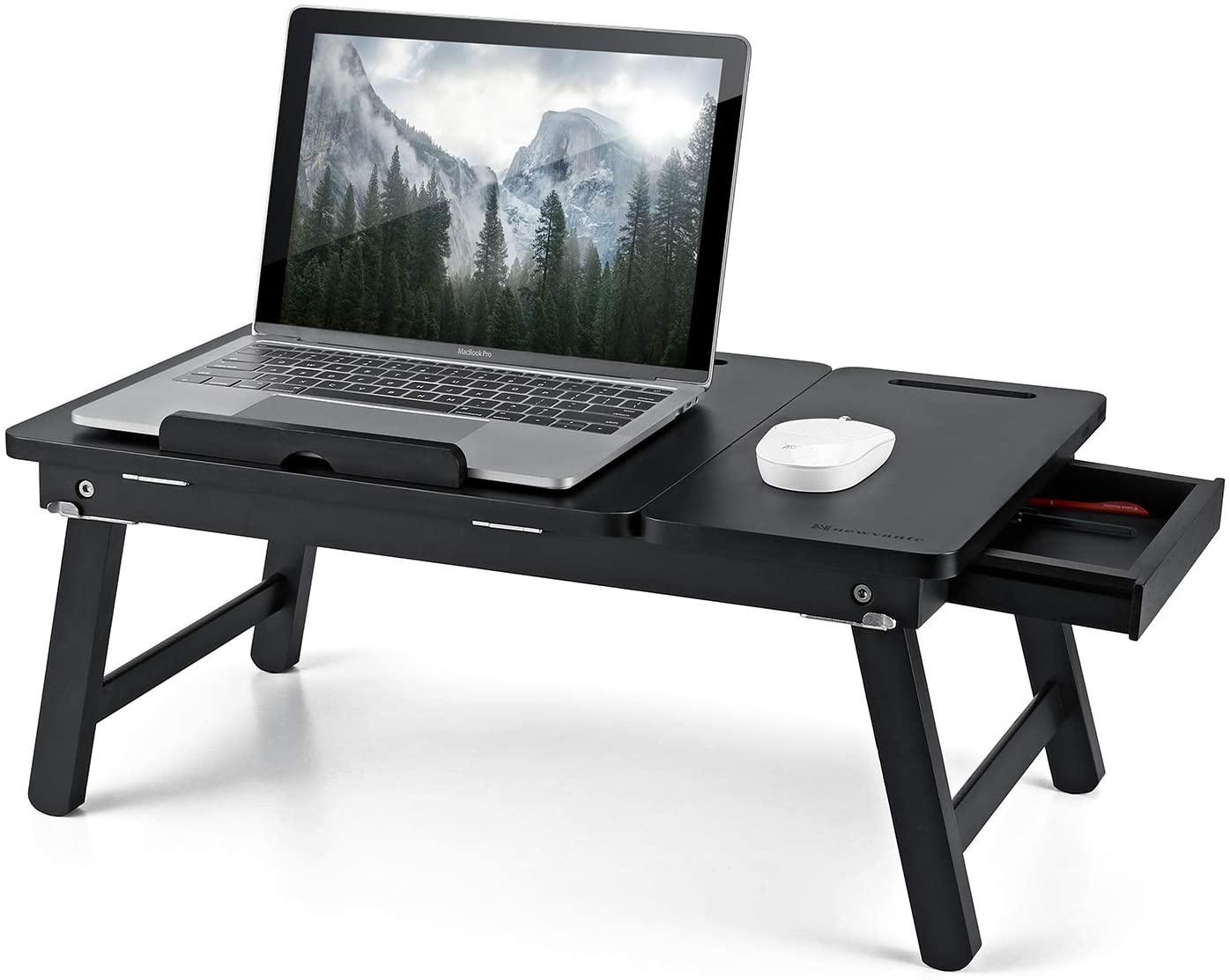 Foldable Laptop Desk Tray, Wooden Breakfast Serving Tray/Study Table with Drawer - Ouch Cart