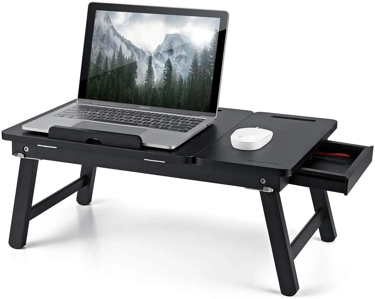 Foldable Laptop Desk Tray, Wooden Breakfast Serving Tray/Study Table with Drawer - Ouch Cart