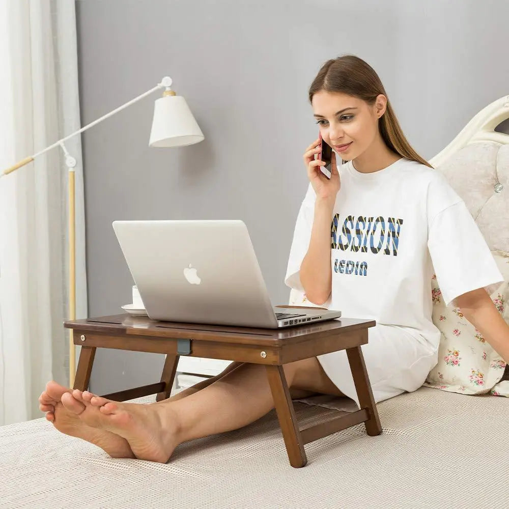 Foldable Laptop Desk Tray, Wooden Breakfast Serving Tray/Study Table with Drawer - Ouch Cart
