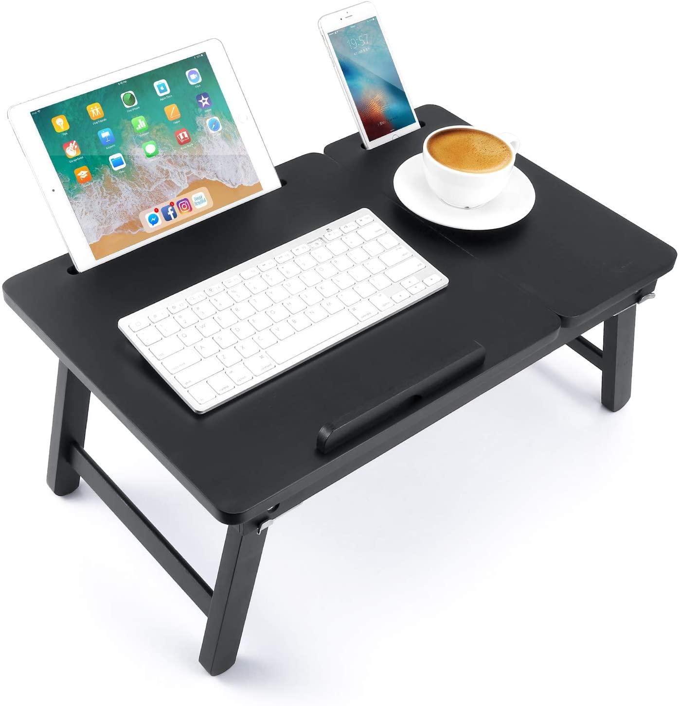 Foldable Laptop Desk Tray, Wooden Breakfast Serving Tray/Study Table with Drawer - Ouch Cart
