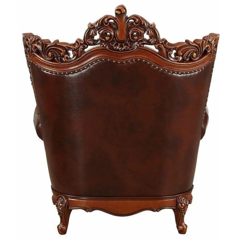 Royal Carved Wide Tufted Arm Chair Sofa (Teak Wood, Dark Brown) - Ouch Cart
