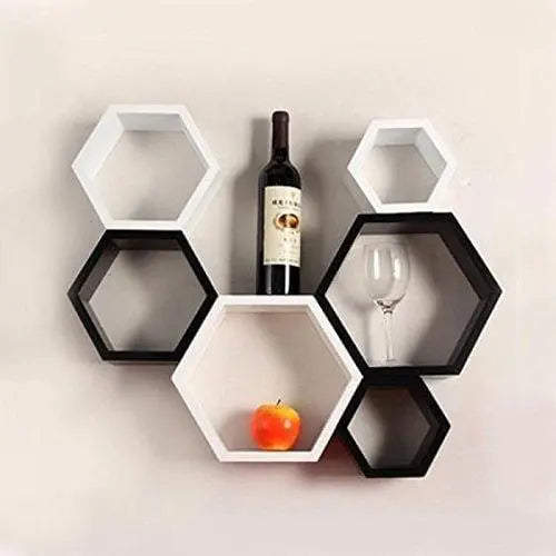 Fancy 6 Pcs Hexagonal Wooden Wall Shelf Home decoration - Ouch Cart