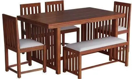 Six Seater Dining Set in Sheesham Wood & Brown Finishing - OUCH CART