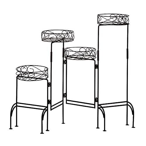 4 Tier Metal Plant Stand, Foldable Flower Pot Holder for Room, Rustproof Potted Storage Shelf Rack- Black (Upgrade Black) - Ouch Cart