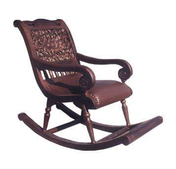 Hand Carved Rocking Chair-Brown - Ouch Cart