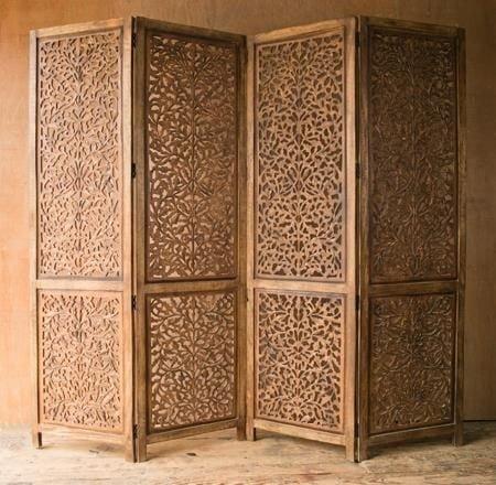Wood Room Divider Handicrafts Partition for Living Room 4 Panels Room Separators Screen Panels Wooden Partition Room Divider for Home & Kitchen Office - Ouch Cart