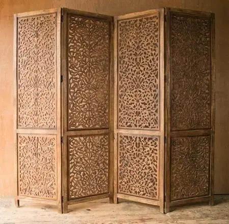 Wood Room Divider Handicrafts Partition for Living Room 4 Panels Room Separators Screen Panels Wooden Partition Room Divider for Home & Kitchen Office - Ouch Cart